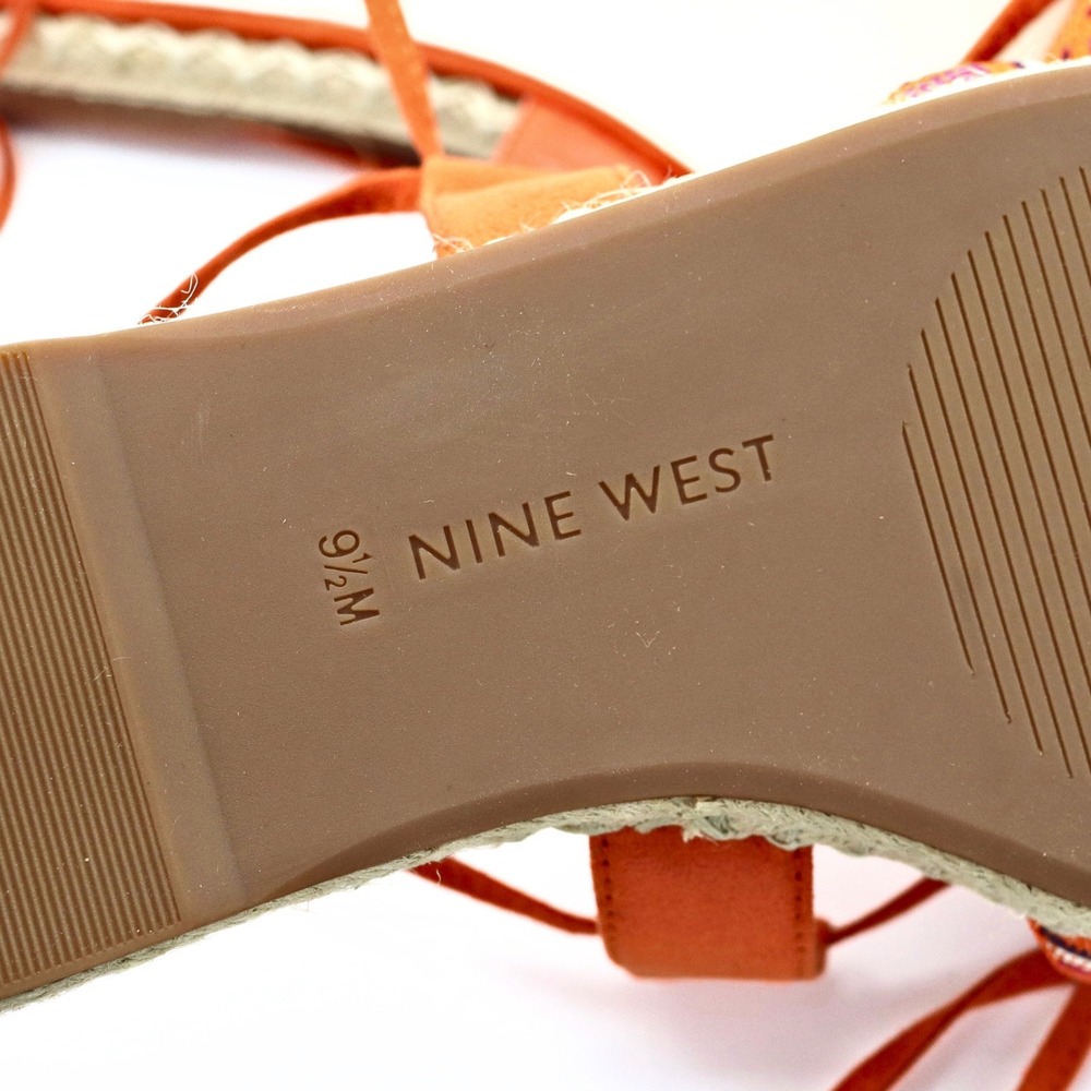 Nine West Espadrille Flats 9.5 Orange Boho Lace Up Tassel Summer Casual Shoes - Picture 13 of 13